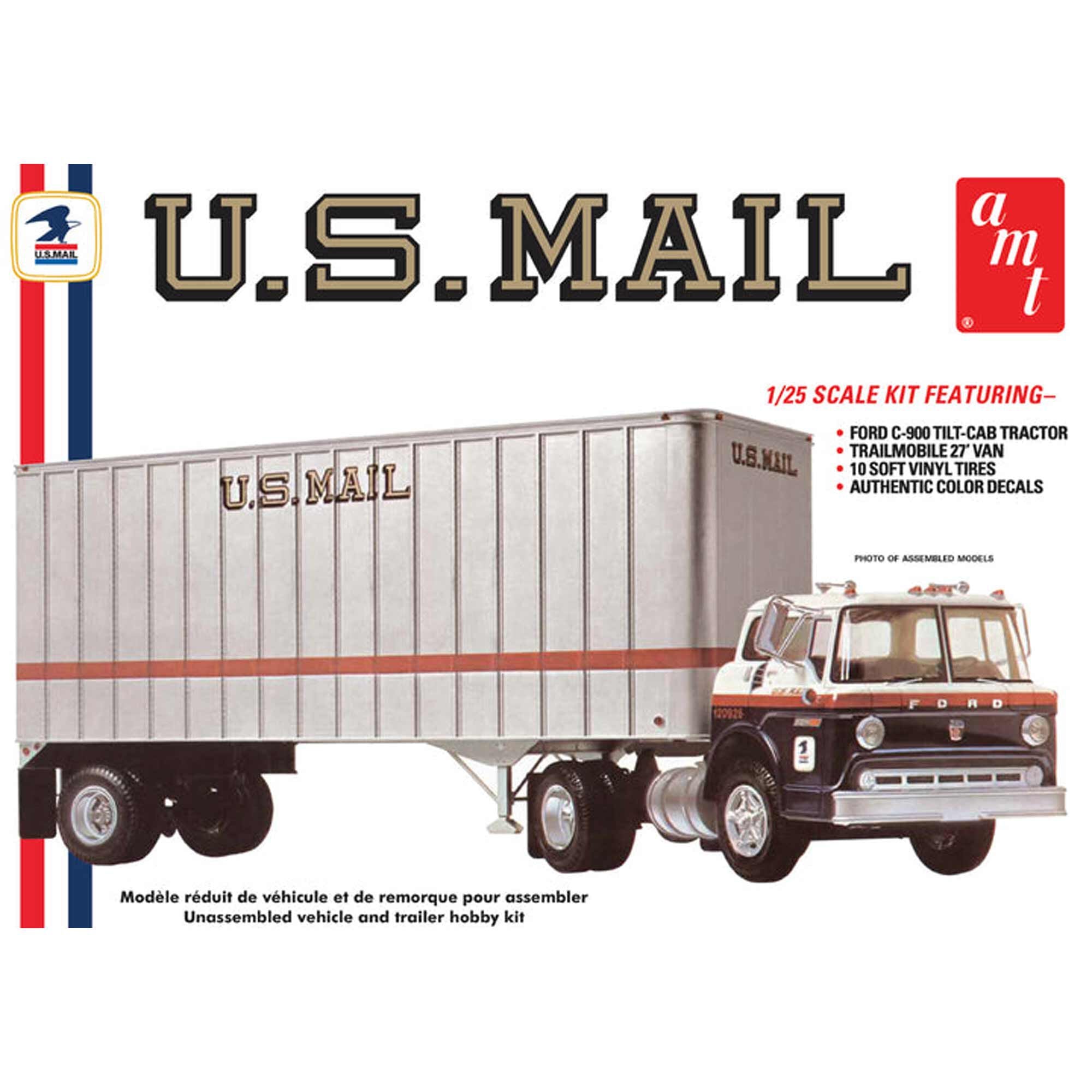 1/25 Ford C900 US Mail Truck With USPS Trailer Model Kit